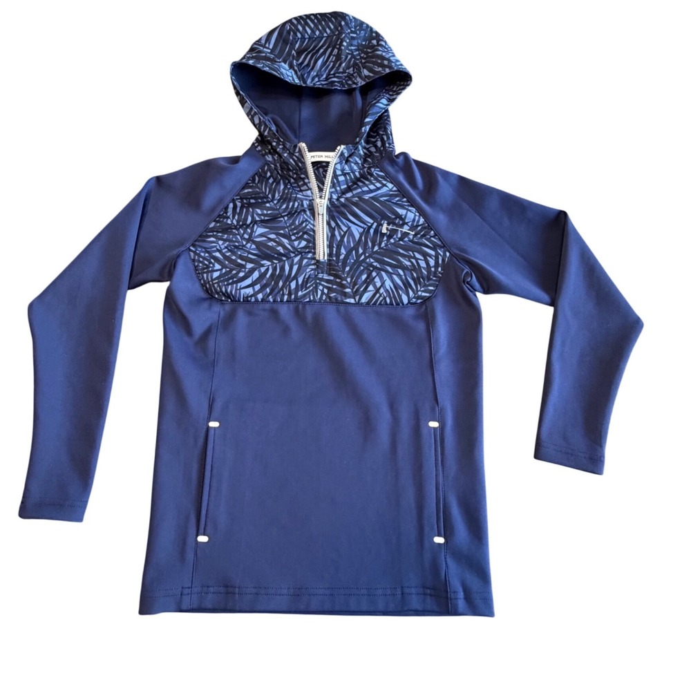 Peter Millar Navy Blue Palm‎ Hyperlight Hybrid Hoodie Pullover Youth Boys S 7-8